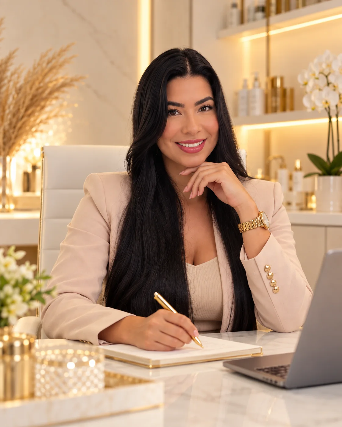 Retrato de Andréia Barcelos, biomédica especialista em tricologia e estética avançada