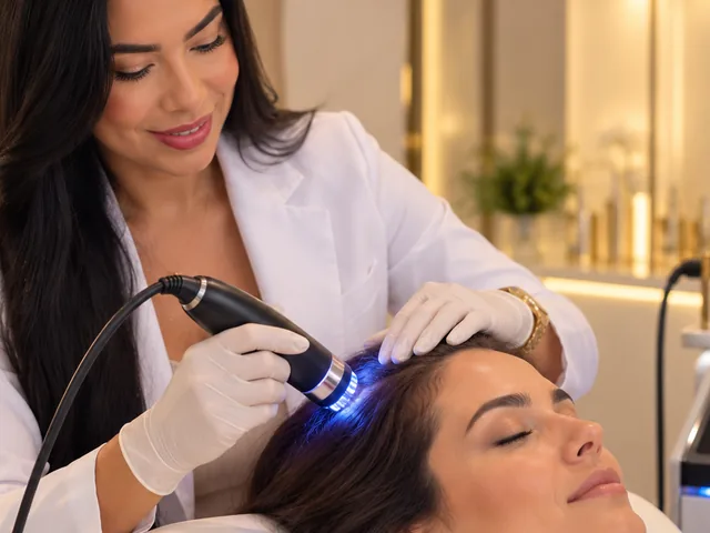 Sessão de terapia capilar com tecnologia de luz LED no couro cabeludo