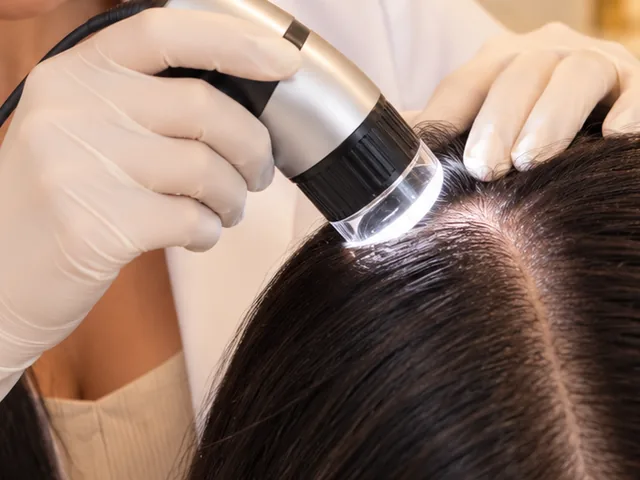 Exame de tricoscopia com dermatoscópio digital no couro cabeludo